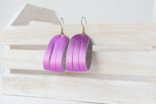 Leather Earrings / Mini Sliced / Japanese Pink