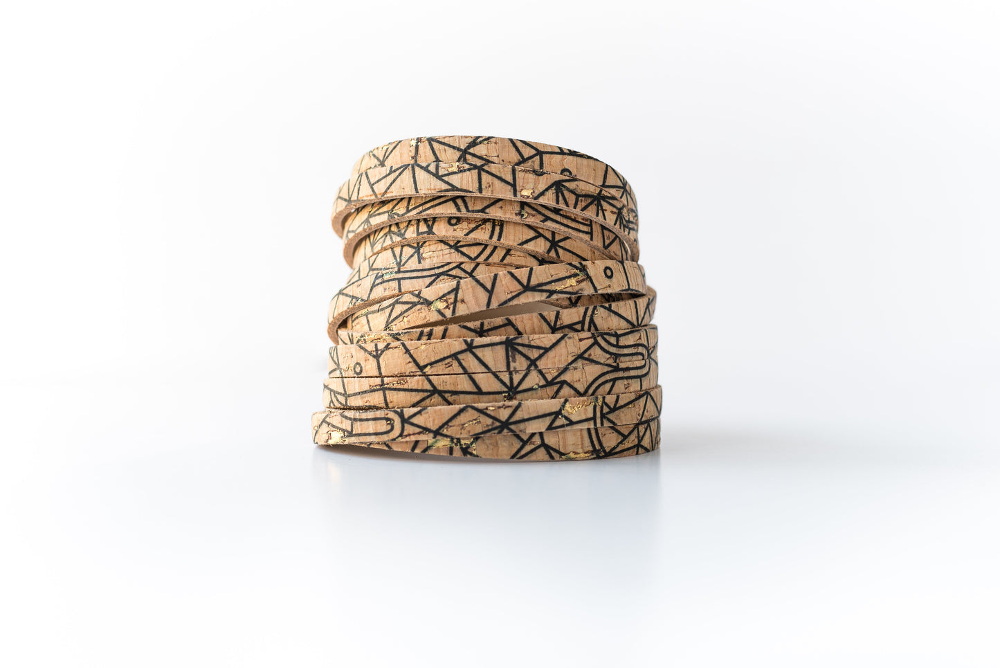 Leather Bracelet / Original Sliced Wrap Cuff / Geo Cork / Small