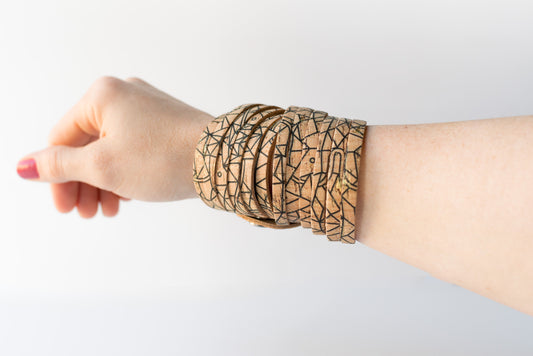 Leather Bracelet / Original Sliced Wrap Cuff / Geo Cork / Small