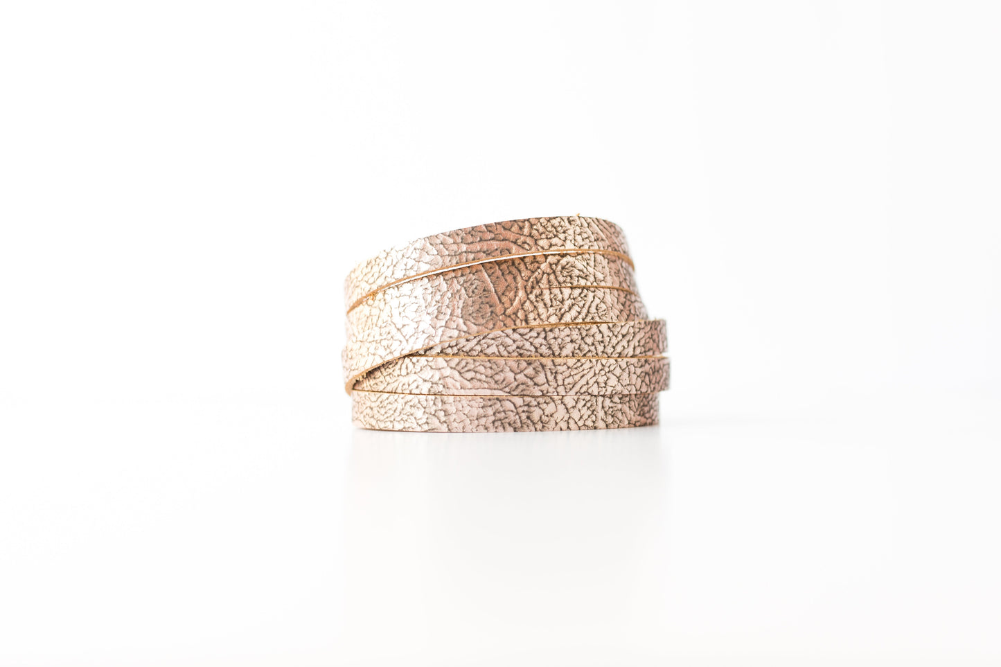 Leather Bracelet / Skinny Sliced Wrap Cuff / Antique Rosegold
