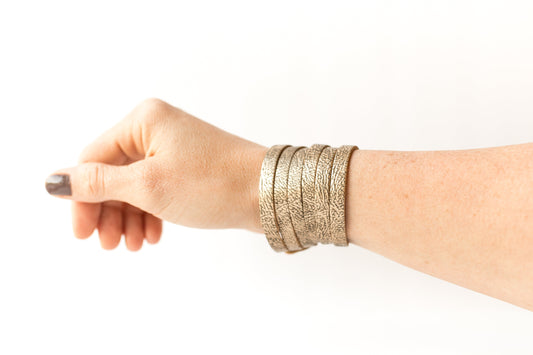 Leather Bracelet / Skinny Sliced Wrap Cuff / Antique Gold / Small