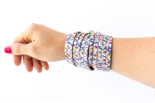 Leather Bracelet / Original Sliced Wrap Cuff / Summer Fun Cork / Regular