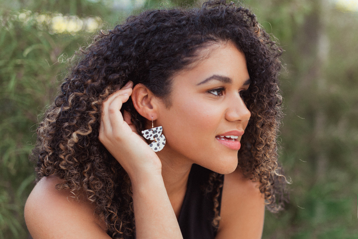 Leather Earrings / Demi Luna / Paint Splash Cork