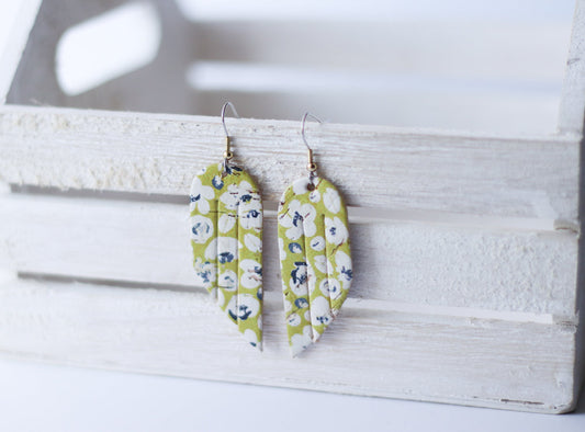 Leather Earrings / Mini Fringe / Mustard Poppies Cork