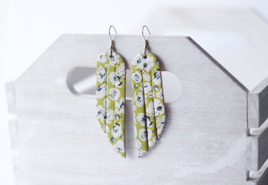 Leather Earrings / Fringe / Mustard Poppies Cork
