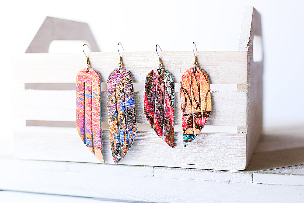 Leather Earrings / Mini Fringe / Pink Haze Cork