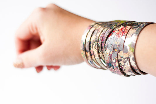 Leather Bracelet / Original Sliced Wrap Cuff / Garden Party / Small