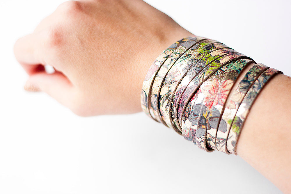 Leather Bracelet / Original Sliced Wrap Cuff / Garden Party / Small
