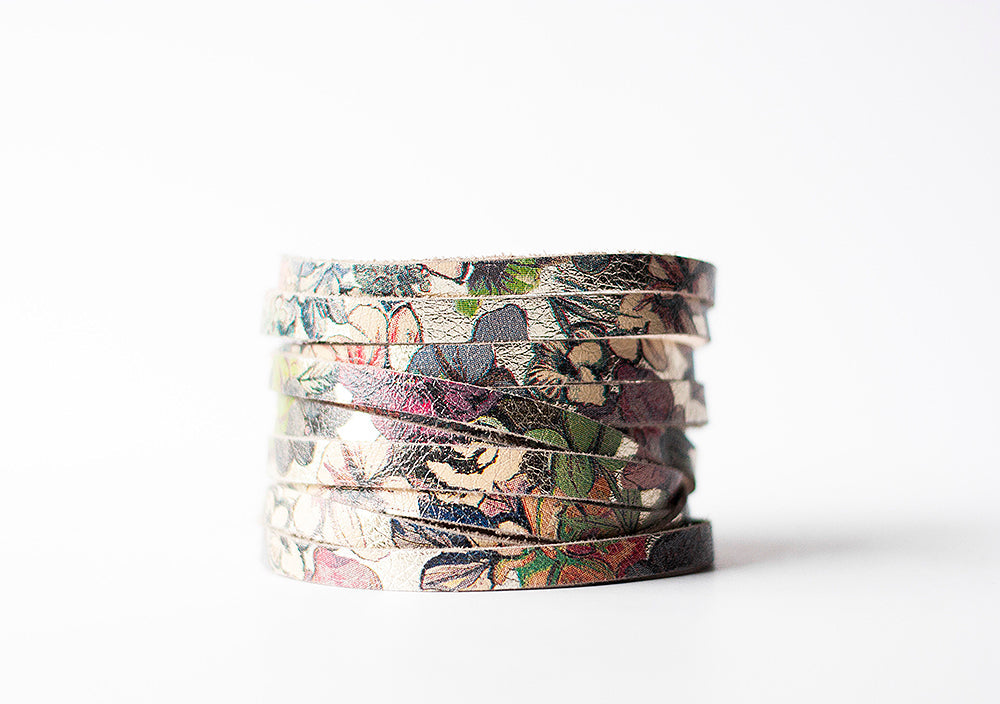 Leather Bracelet / Original Sliced Wrap Cuff / Garden Party / Small