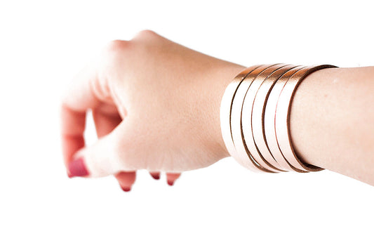 Leather Bracelet / Original Sliced Cuff / Metallic Rosegold