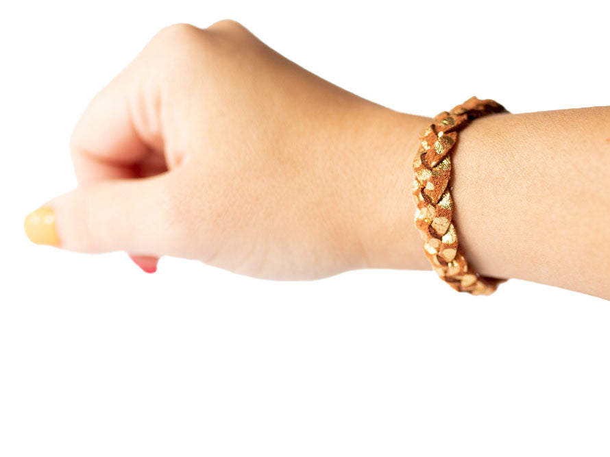 Braided Leather Bracelet / Copper Leopard