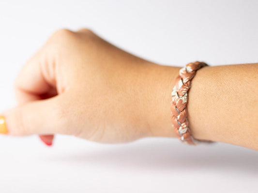 Braided Leather Bracelet / Rust Blooms