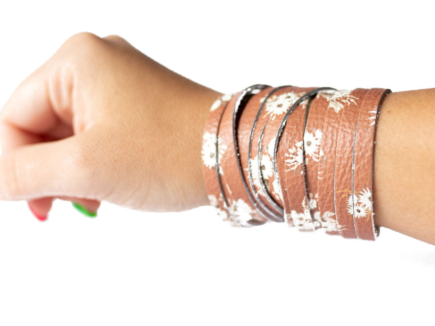 Leather Bracelet / Original Sliced Wrap Cuff / Rust Blooms