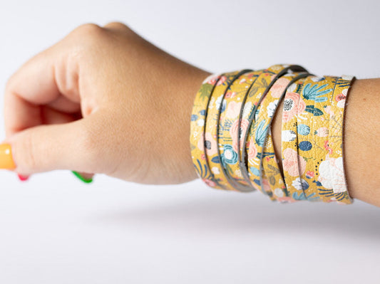 Leather Bracelet / Original Sliced Wrap Cuff / Fall Bouquet / Large
