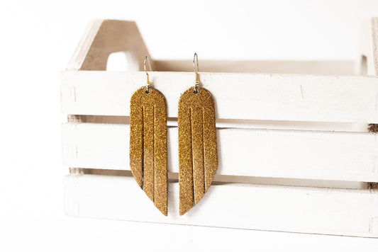 Leather Earrings / Fringe / Pyrite