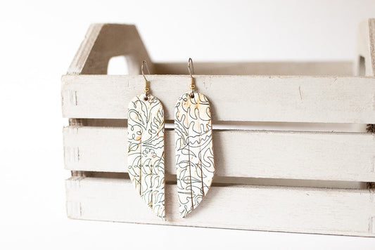 Leather Earrings / Fringe / One Line Art Cork