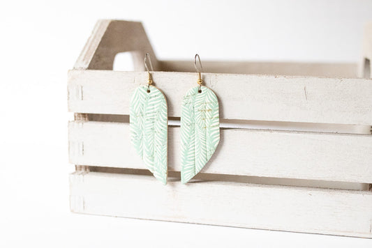 Leather Earrings / Mini Fringe / Minty Palms Cork