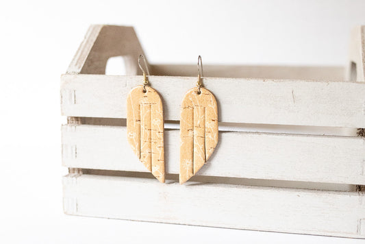 Leather Earrings / Mini Fringe / Tan Flowers Cork