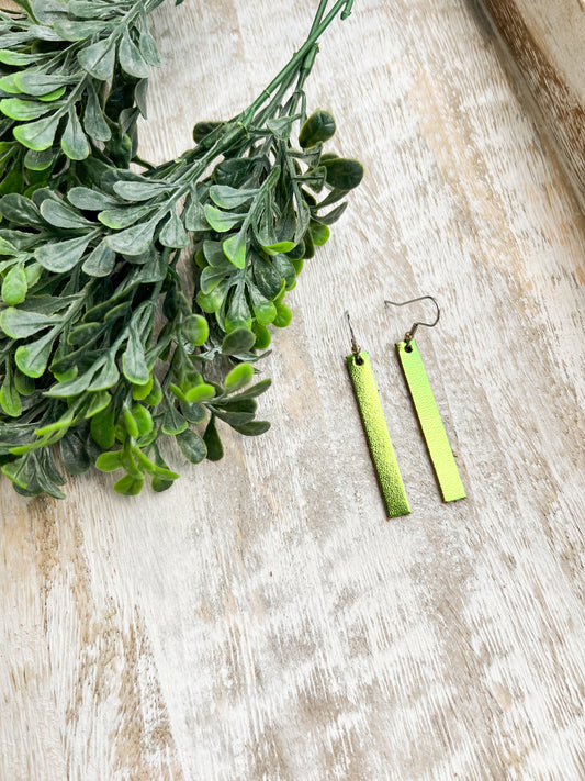 Leather Earrings / Simple / Metallic Lime