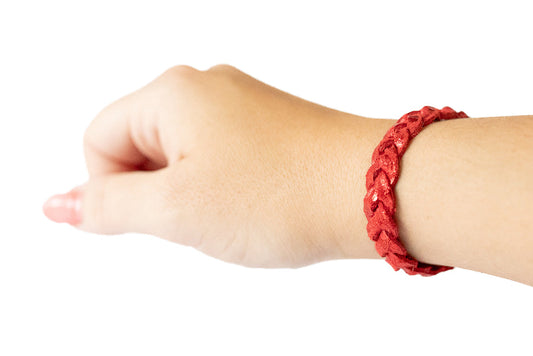 Braided Leather Bracelet / Red Leopard