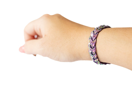 Braided Leather Bracelet / Metallic Rainbow