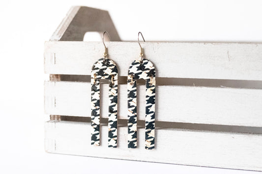 Leather Earrings / Sunrays / Houndstooth Cork