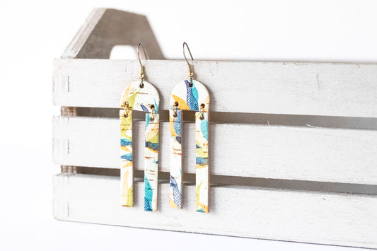 Leather Earrings / Sunrays / Vibrant Ocean Cork