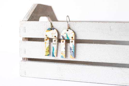 Leather Earrings / Mini Sunrays / Vibrant Ocean Cork