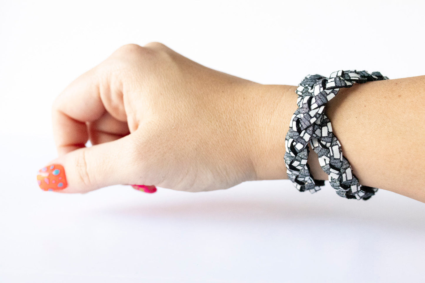 Double Wrap Braided Leather Bracelet / Gunmetal Chevron / Regular