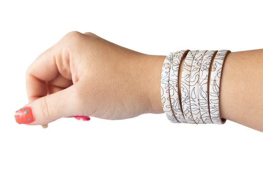 Leather Bracelet / Original Sliced Cuff / One Line Art Cork / Small