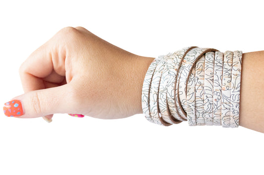 Leather Bracelet / Original Sliced Wrap Cuff / One Line Art Cork / Small