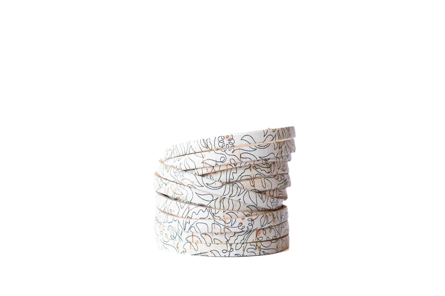 Leather Bracelet / Original Sliced Wrap Cuff / One Line Art Cork / Small