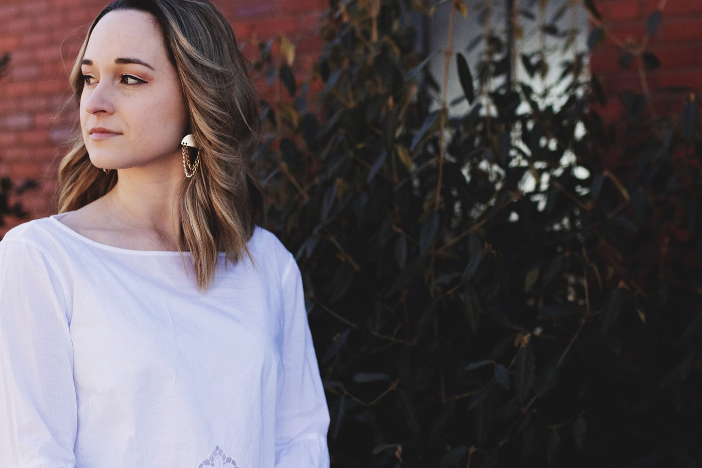 Leather Earrings / Chain Drop / Aztec Geo Cork