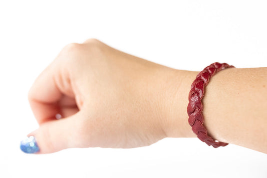 Braided Leather Bracelet / Fire Engine Red