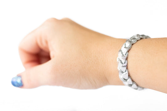 Braided Leather Bracelet / Shiny Silver