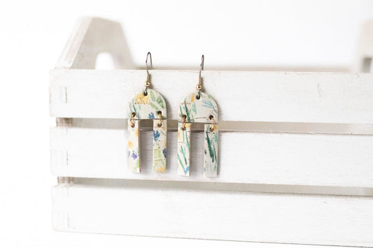 Leather Earrings / Mini Sunrays / Springy Cork