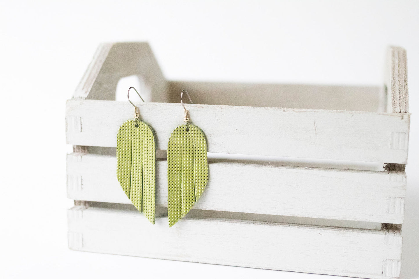 Leather Earrings / Mini Fringe / Dill Green