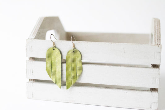 Leather Earrings / Mini Fringe / Dill Green