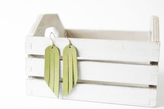 Leather Earrings / Fringe / Dill Green