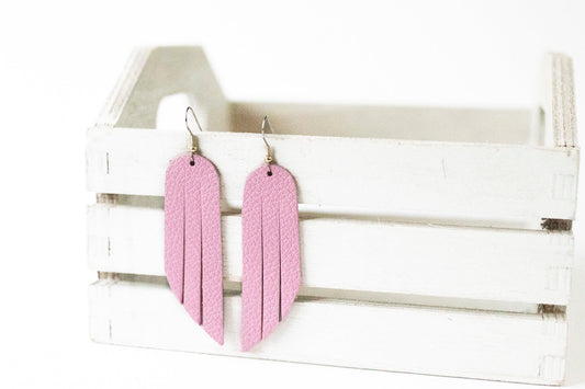 Leather Earrings / Fringe / Pink Lemonade