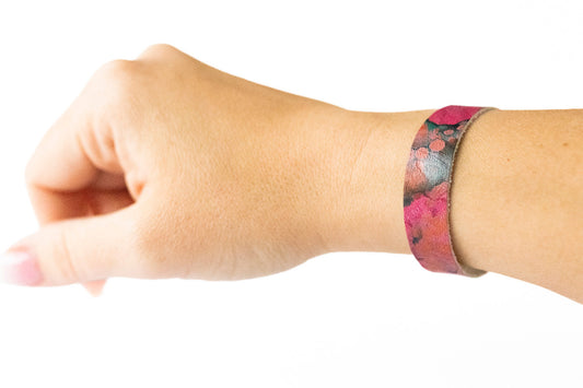 Leather Bracelet / Skinny Slim Cuff / Vibrant Watercolor