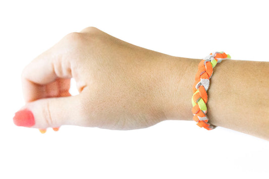 Braided Leather Bracelet / Neon Leopard