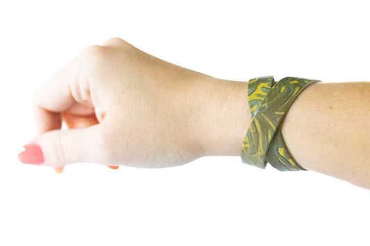 Leather Bracelet / Slim Wrap Cuff / Jungle Floor / Small