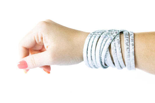 Leather Bracelet / Original Sliced Wrap Cuff / Prism Leopard / Extra Large