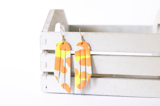 Leather Earrings / Fringe / Neon Leopard