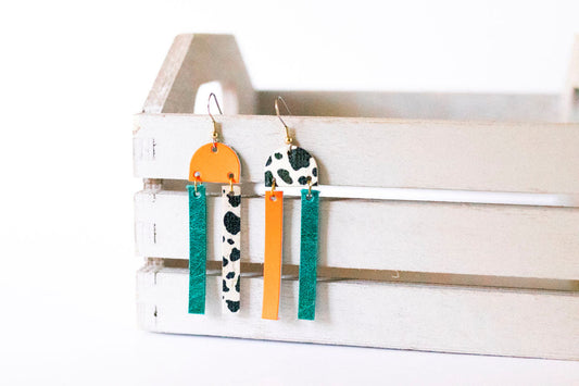 Leather Earrings / Sunrays / Cowbell Colorblock