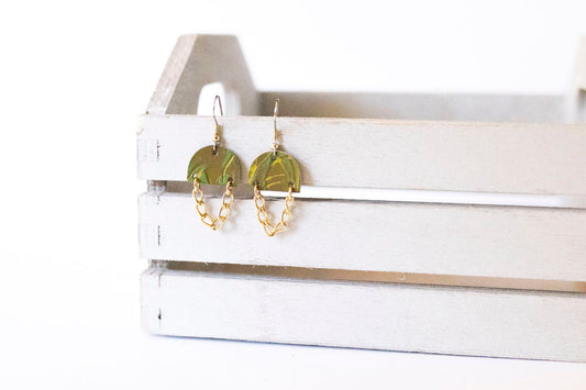 Leather Earrings / Mini Chain Drop / Jungle Floor