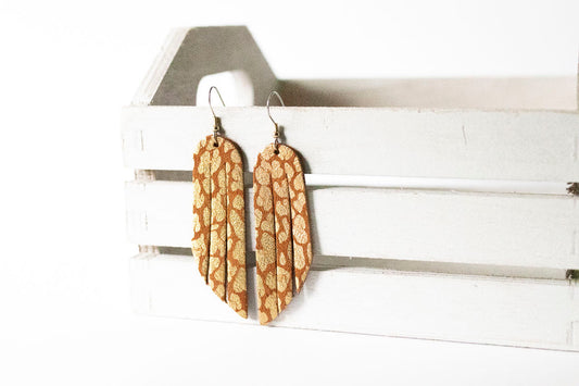 Leather Earrings / Fringe / Copper Leopard