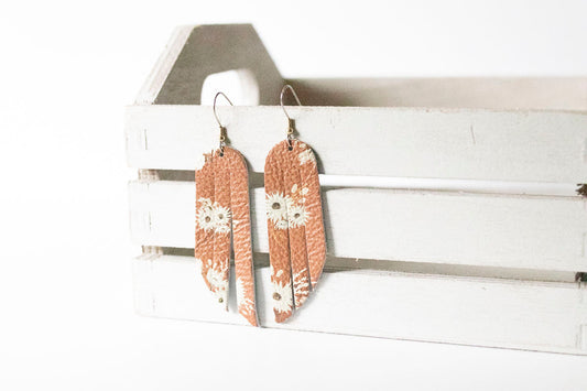 Leather Earrings / Fringe / Rust Blooms