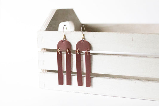 Leather Earrings / Sunrays / Smooth Sangria